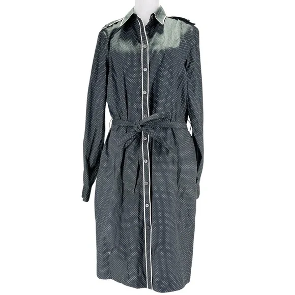 🛍️Brooks Brothers Polka Dot Button Down Shirt Dress Tie Waist Long Sleeve - Picture 4 of 9